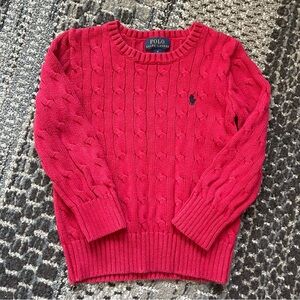 🧶 Polo Ralph Lauren Boys Chunky Cable Knit Pullover Sweater in Red, Size 4
